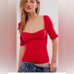 Free People Red Square Neck Top Large